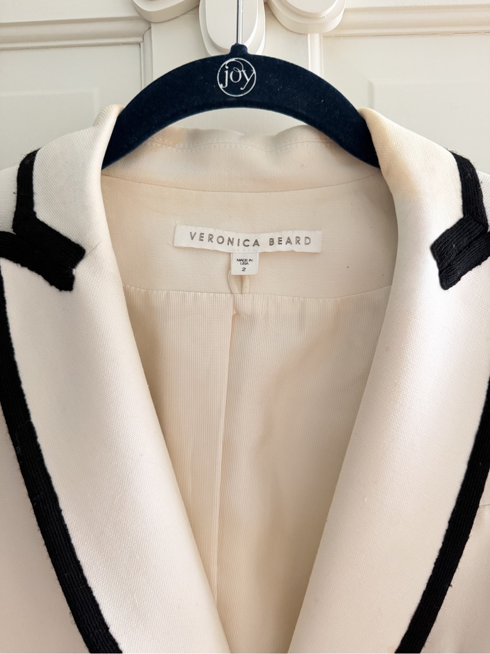 Veronica Beard Cream Blazer with Black Trim - Picture 2 of 3
